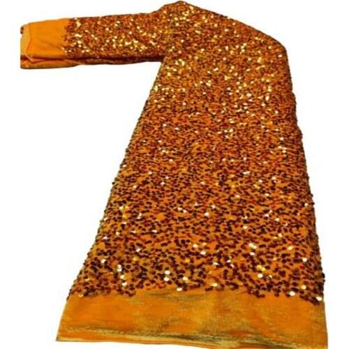 2021 Velvet Sequin Net Lace High Quality Emerald Green Gold Sequin Latest Embroidery Fabric Party Dress Nigeria African