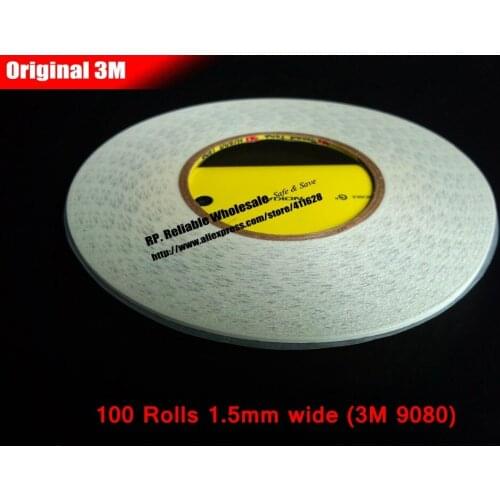 Promotion! 100 Rolls (1.5mm wide, 50M Long) 3M 9080 Double Sided Adhesive White Sticker Tape for iphone Huawei Phone Screen LED