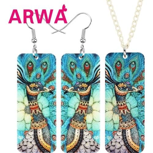 ARWA Acrylic Floral Peacock Peafowl Jewelry Sets Bird Animal Earrings Necklace For Women Kids Teen Retro Gift Party Accessories
