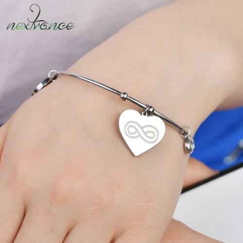 Nextvance CZ Stone Heart Infinity Pendant Bangles Customized Engrave Life Round Medal Bracelets & Bangles for Couple Jewelry