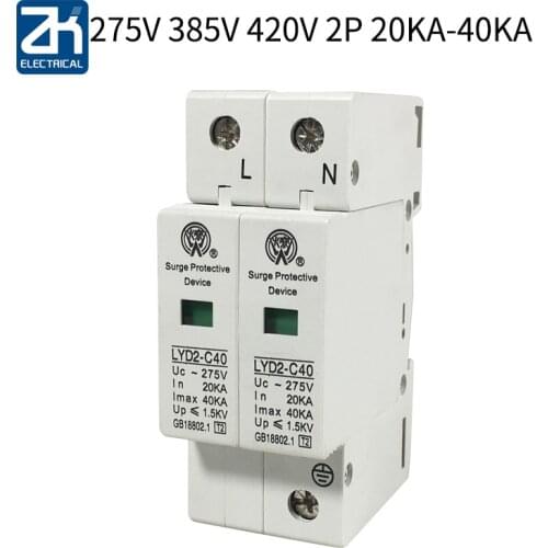 C40-2P 20KA~40KA ~275V 385V 420V AC SPD House Surge Protector Protective Low-voltage Arrester Device 1P+N Lightning protection