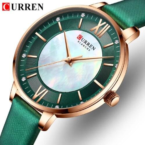 CURREN Top Brand Luxury Women Watches Reloj Mujer Green Leather Ladies Quartz Watch Women Wristwatch Clock Relogio Feminino
