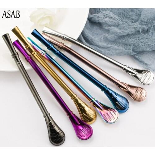 Two-in-one Stainless Steel Spoon Straws Metal Drinking Straws Reusable Filtered Stirring Tea Tools Bar Accessories Kitchen tool