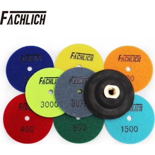 FACHLICH 9pcs/pk Dry Resin Bond Diamond Polishing Pads and Rubber Backer Sanding Disk For Stone Granite and Marble Dia 100mm/4"