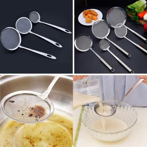 1pcs High quality stainless steel filter kitchen filter fine mesh spoon fried Food Fried fried oil sieve cooking tools 3 size