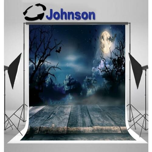 Halloween Spooky Empty Wooden Planks Dark Horror Full Moon backdrops Computer print wedding background