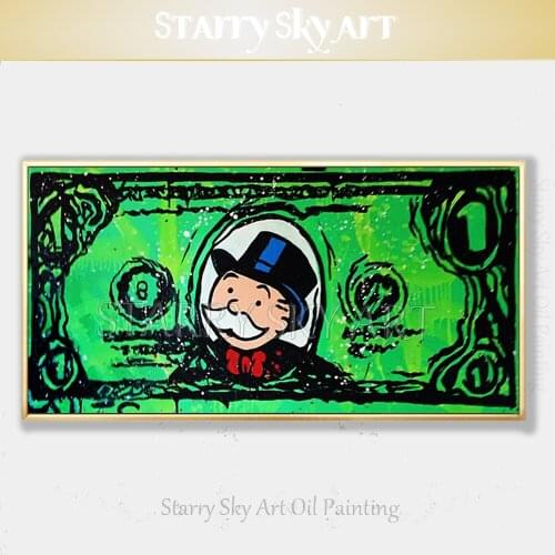 Artist Hand-painted King Size Horizontal Rectangle Pop Fine Art Dollar Oil Painting on Canvas Rich Man Oil Painting for Decor