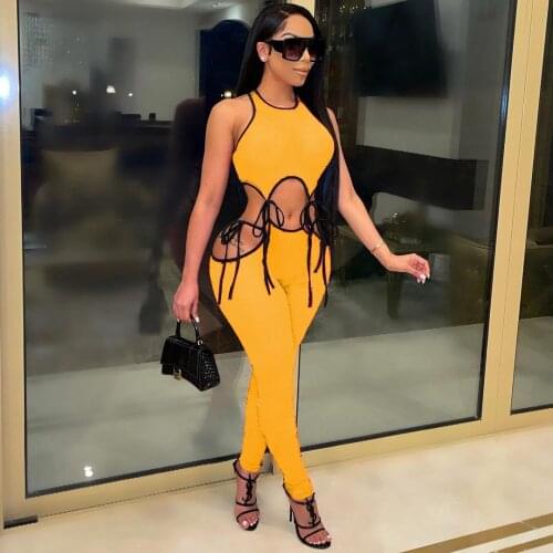 Womens Set Fashion Two Piece Matching Suit Sleeveless Irregular Tank Crop Top and Side Hollow Pencil Legging Female Clothing