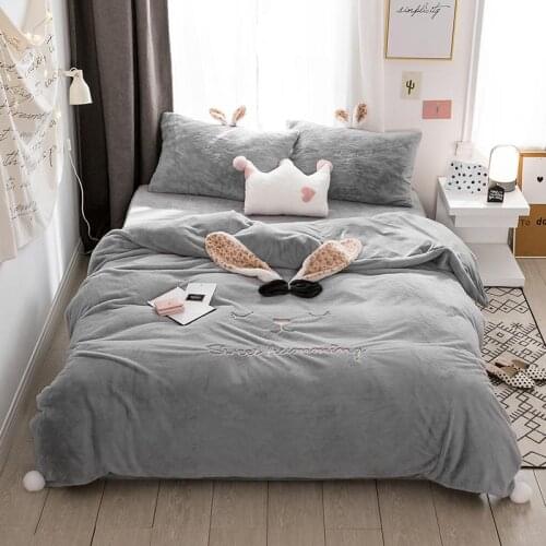 Rabbit Ear Pink Princess Bedding Sets Luxury Snow White Twin Queen King Bed linen Fleece Warm Duvet Cover Bedspread Bed Linen