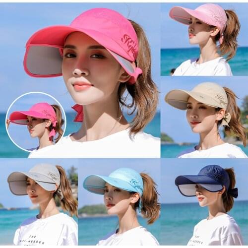 2021 New Womens Sun Visor Wide Elastic Golf Sun Hat Breathable Sweat Absorbent Cap Ladies Sun Protection Outdoor Big Sunhats