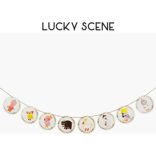 Round Cartoon Animals Pull Flags Birthday Party Children Room Decoration Festival Window S00319