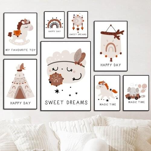 Moon Star Rainbow Unicorn Elephant Nordic Posters And Prints Cartoon Art Canvas Painting Wall Pictures Kids Room Bedroom Decor