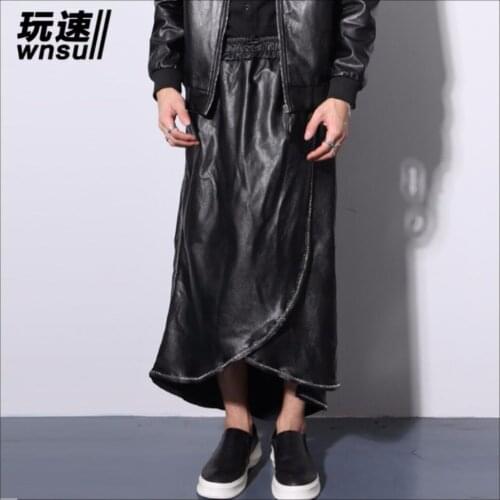 Hot New Mens Clothing Casual Plus Size Leather Pants Culottes Trousers Sarong Pants Skirt Nightclub Singer Stage Costumes