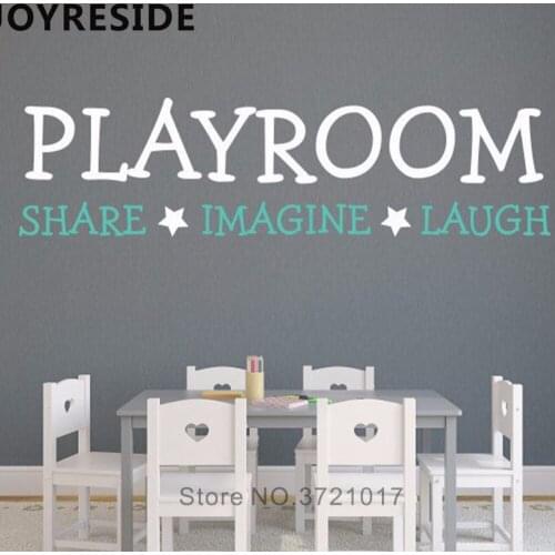 Paly Room Wall Decal Sweet Quotes Wall Stickers Home Playroom Nursery Rooms Love Decals Share Imagine Laugh Wall Mural Art M140