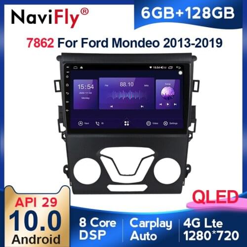 New 6GB+128GB Octa Core QLED 1280*720 Android 10.0 Car Radio Navigation GPS Player For Ford Mondeo 5 2014 2015 2019 No 2 Din DVD