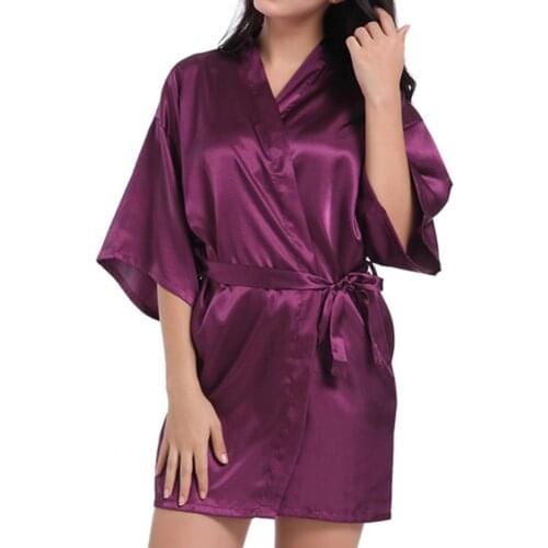 Solid Color Kimono Women Summer Bath Robe Imitation Silk Robes for Women Bathrobe Night Dress Women Pijama Sleepwear ropa mujer