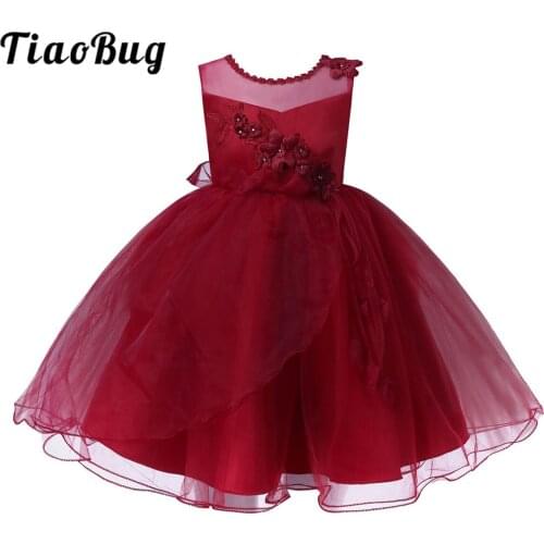 Flower Girls Dresses Knee Length Embroidered Flower Bead Princess Pageant Dress For Wedding Kids First Communion Formal Vestidos