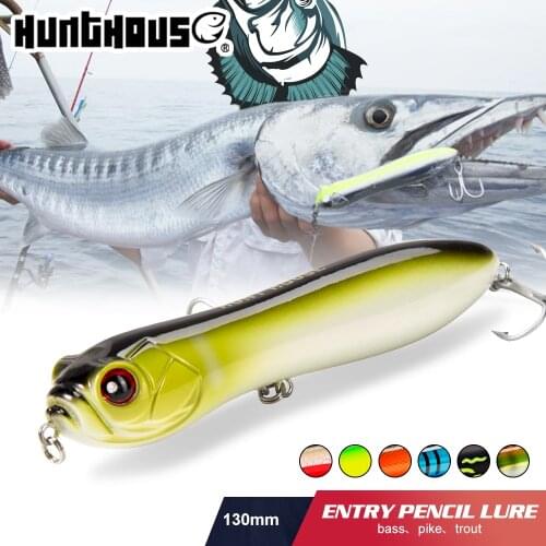 Hunthouse fishing lure noisy pencil with ball rattle stickbait 130mm 32g topwater snake head bait for fishing bass zander pescar