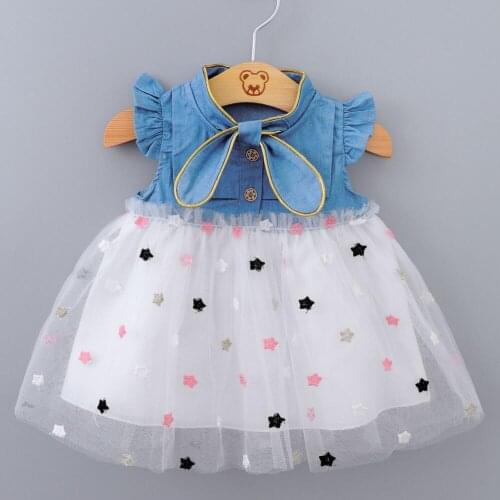 Girls Polka Dot Mesh Cowboy Lace Dresses 2021 Summer Infants Baby Princess Dress Children Casual Clothes Sweet Vestidos