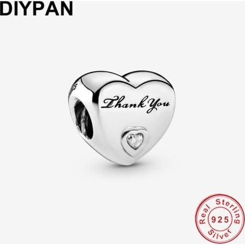Thank you Heart Charm Fit Original Pandora Bracelet Charm 925 Sterling Silver Charm Bead Jewelry Berloque