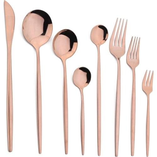JANKNG Rose Gold Cutlery Set Forks Spoons Knives Dinnerware Set Steel Cutlery Set Stainless Steel Flatware Dinner Tableware Set