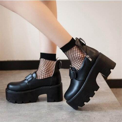 Lolita Gothic Round Head Mary Jane Shoes Girl JK Uniform PU Leatehr Platform Strap Waterproof Black Shoes D651