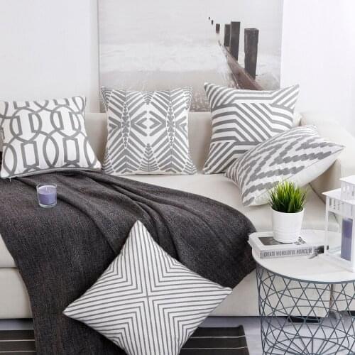 High Quality Gray Art Hand Cotton embroidery Geometric Cushion Cover Decorative Throw Pillow Cover Printing Bedding Home Decor