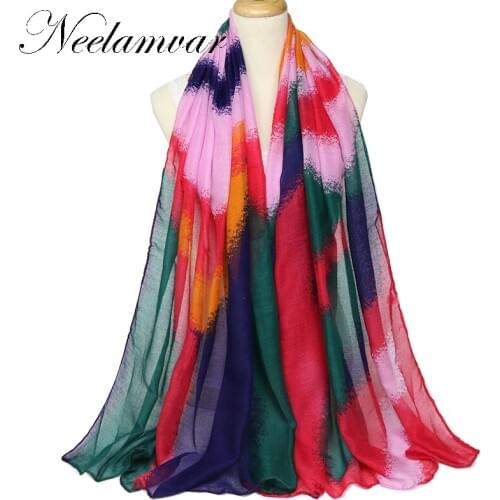 Colorful women scarf fashion soft thin long scarves polyester cotton winter rainbow shawl lady pashmina bandana foulard