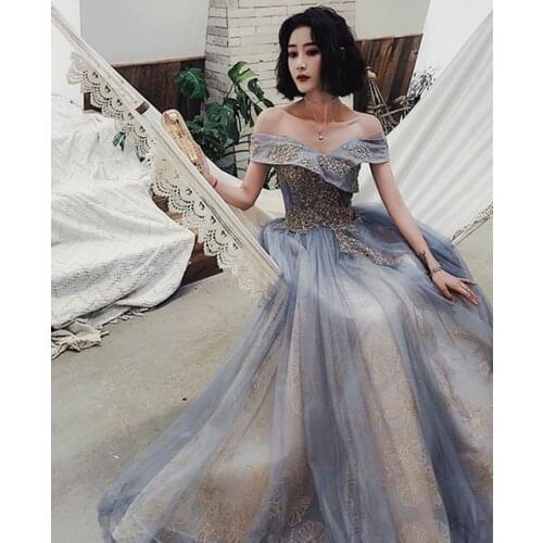 Princess skirt female adult ceremony dress court style fluffy skirt sexy word shoulder evening dress formal dress party dress