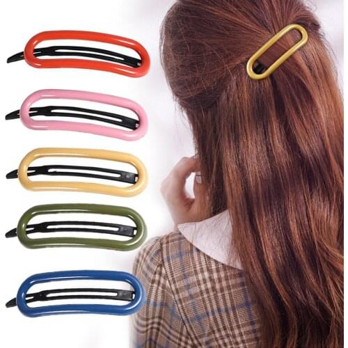 5Pcs Women Girls Oval Rectangle Candy Color Bangs Hairpins Hair Clip Pins Metal Hairgrip Headwear Hair Clip Women Accessories