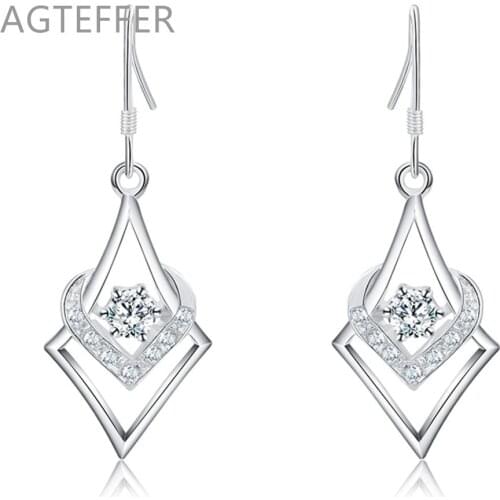 AGTEFFER 925 Sterling Silver Heart Zircon Drop Earring For Women Wedding Engagement Party Fashion Charm Jewelry