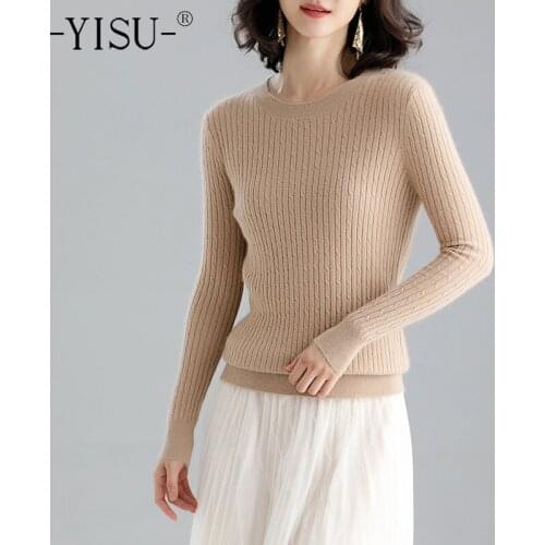 YISU Women Wool Sweater Autumn Winter New O-Neck Warm Tops Fashion Simple Female Knitted pullover All-match Long sleeve Jumper