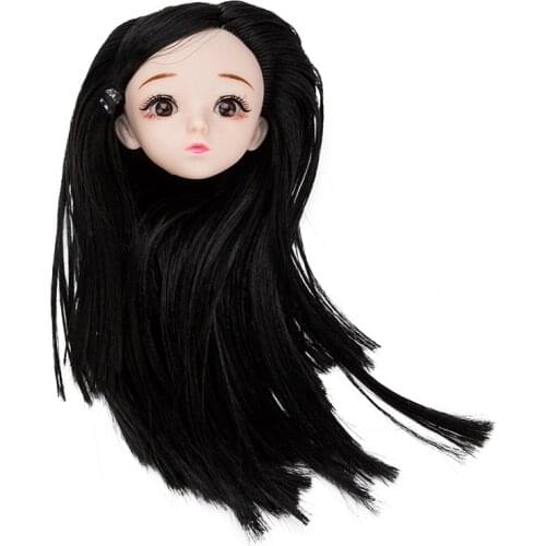 1/6 30cm Doll Head with Straight Hair 3D Real Eyes DIY Head Accessories For Dolls Dress Up Toys Games For Girls