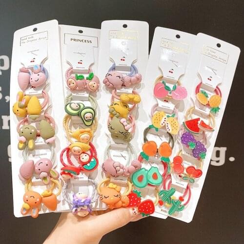 10Pcs/Lot Kids Hair Accessories Cartoon Hoop Elastic Hair Bands Gift Flower Scrunchies Cute Headdress Fruit Hair Bands for Girls