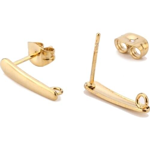 10pcs 316L Stainless Steel Bar Earring Stud Ear Post Long Rectangle Pad with Ring Base for Diy Jewelry Makings Findings