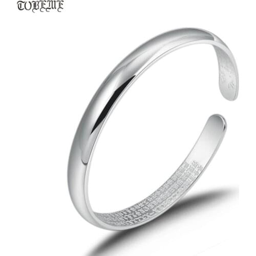 100% 999 Silver Women Bracelet the Buddhist Heart Sutra Bangle Women Cuff Bracelet Lady Jewelry Gift