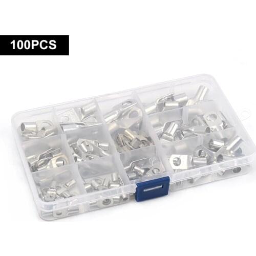 100pcs Wire Connector Sc Tinned Copper Ring Lug Terminals For Battery Bare Cable Electric Wire Crimp Terminal Car Accessories