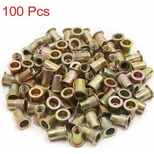 100pcs Rivet nut M6*15 Threaded Carbon steel Equipment Fastener Flat head Insert Screw Tool