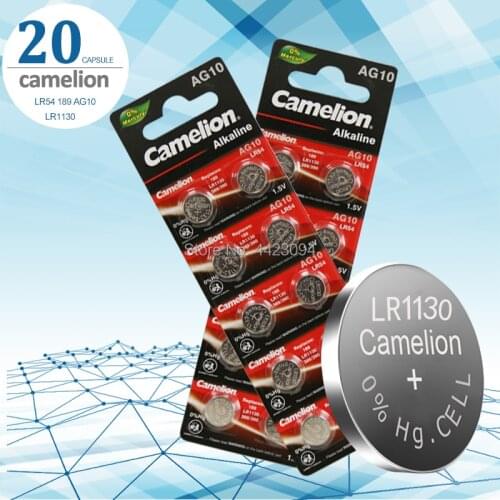20pcs/lot AG10 389 LR54 SR54 SR1130W Camelion Battery Cell 1.5V AG10 LR1130 Alkaline Button Battery 189 LR1130 Button Batteries