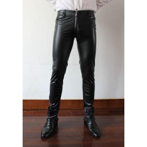 28-36 ! Hot Sale Mens New Clothing Tight Elastic 2018 Male Leather Pants Leather Trousers Men Singer Costumes