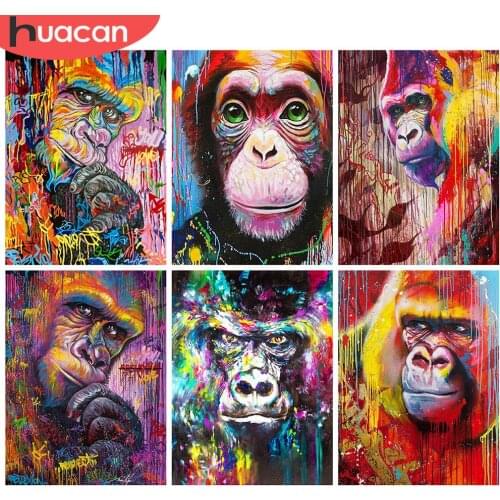 HUACAN DIY Diamond Painting 5d Monkey Rhinestones Pictures Diamond Embroidery Animal Mosaic Orangutan Wall Art