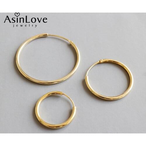 AsinLove Minimalist 18K Gold Geometry Circular Hoop Earrings Simple Popular 925 Sterling Silver Earrings for Women Fine Jewelry