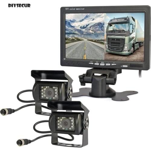DIYSECUR DC12V - 24V 7" 2 Split LCD Screen Car Monitor HD CCD Rear View Car Camera System for Bus Houseboat Truck