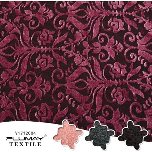 Velvet fabric multicolor knitted soft 4 way stretch damask silk burnout for garment68%polyester 24%nylon 8%spandex