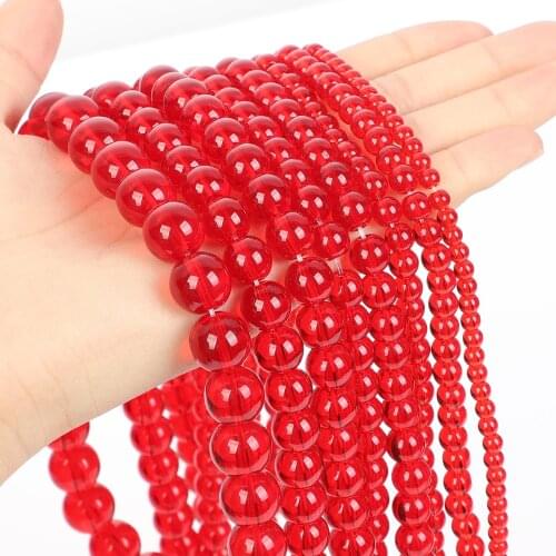 Natural Stone Beads Smooth Red Glass Round Loose Spacer Bead For Jewelry Making DIY Charm Bracelet Necklace Strand 4/6/8/10/12MM