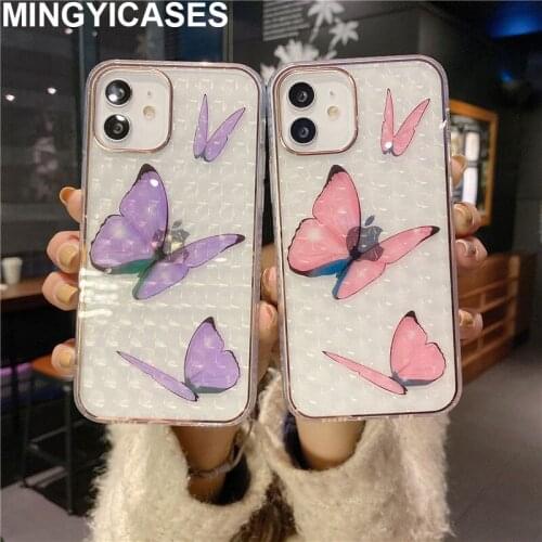 Glitter Cute Butterfly Phone Case For iPhone 12 11 Pro Max XR XS X 7 8 Plus SE 2020 Transparent IMD Soft TPU Silicone Cover Capa