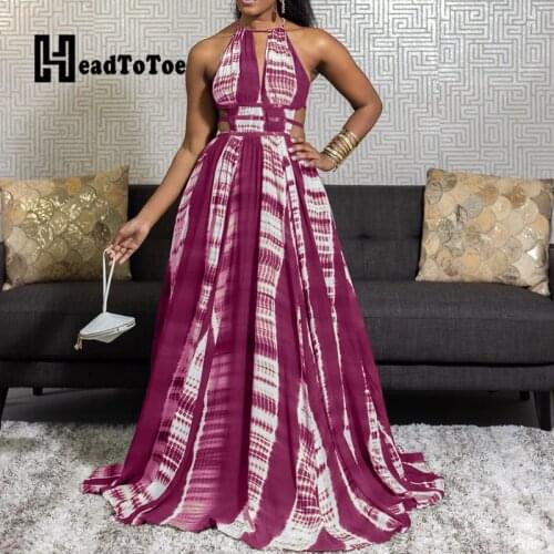 Splash Ink Print Hallow Out Elegant Sexy Party Dresses for Women Sleeveless Halter Floor Length Dress Women