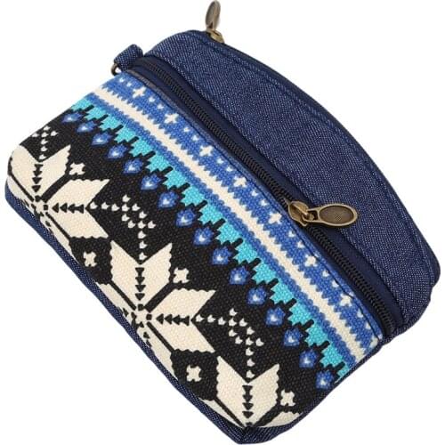 Ethnic Canvas Mini Wallet Women Double Zipper Coin Purses Children Coin Wallet For Girls Key Wallets