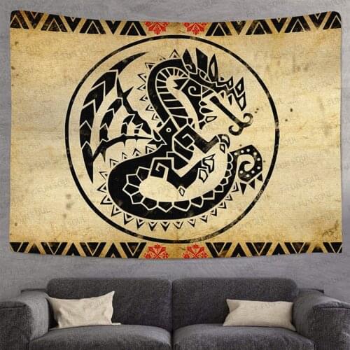 Viking White Wolf Tapestry Ancient Symbol Meditation Runes Art Wall Hanging Spiritual Aesthetic Hippie Large Beach Towel Decor