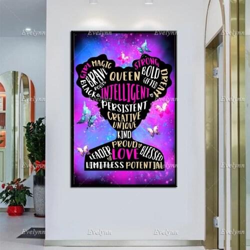 Afro Girl Canvas Art, Afro Queen Poster Print, Purple Black Girl Art,Black Queen Wall Art,Teenager Black Girl Home Decor Gift